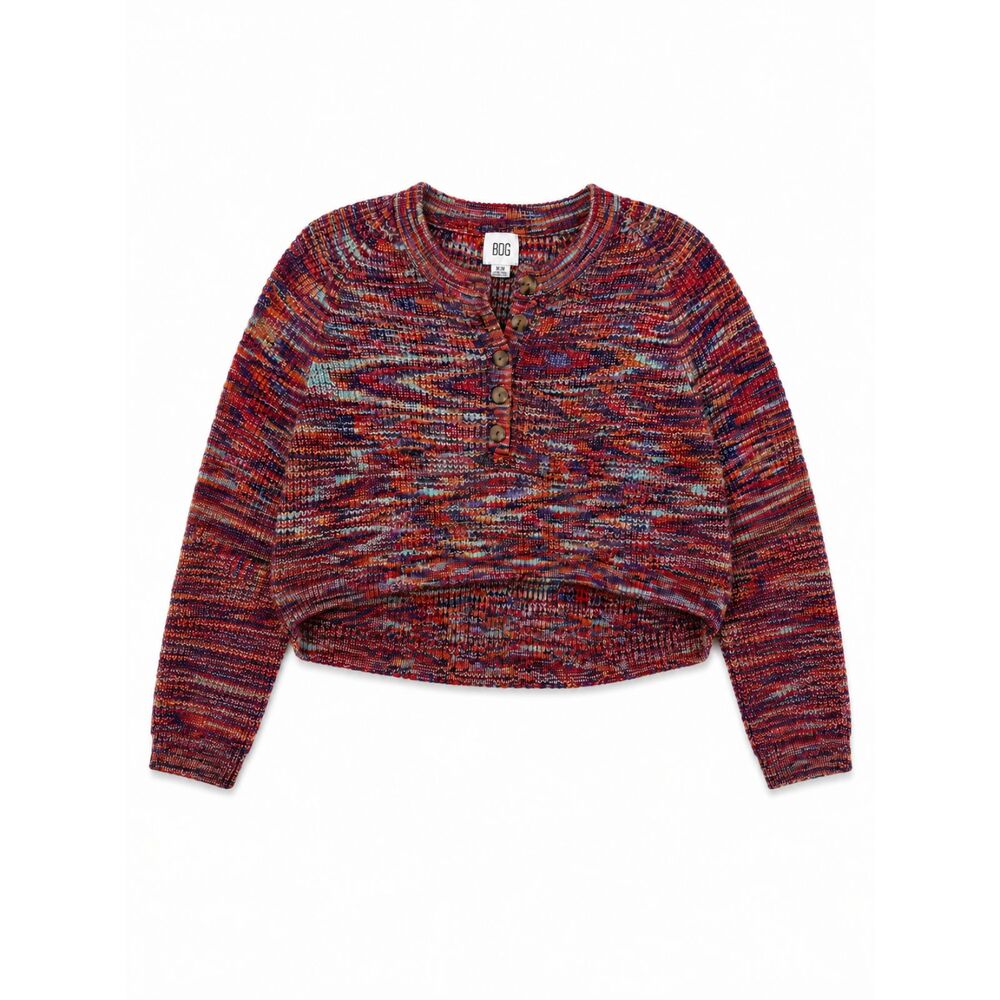 BDG Crop Sweater Women Sz Medium Multicolor Chunky Variegated Knit Long Sleeve